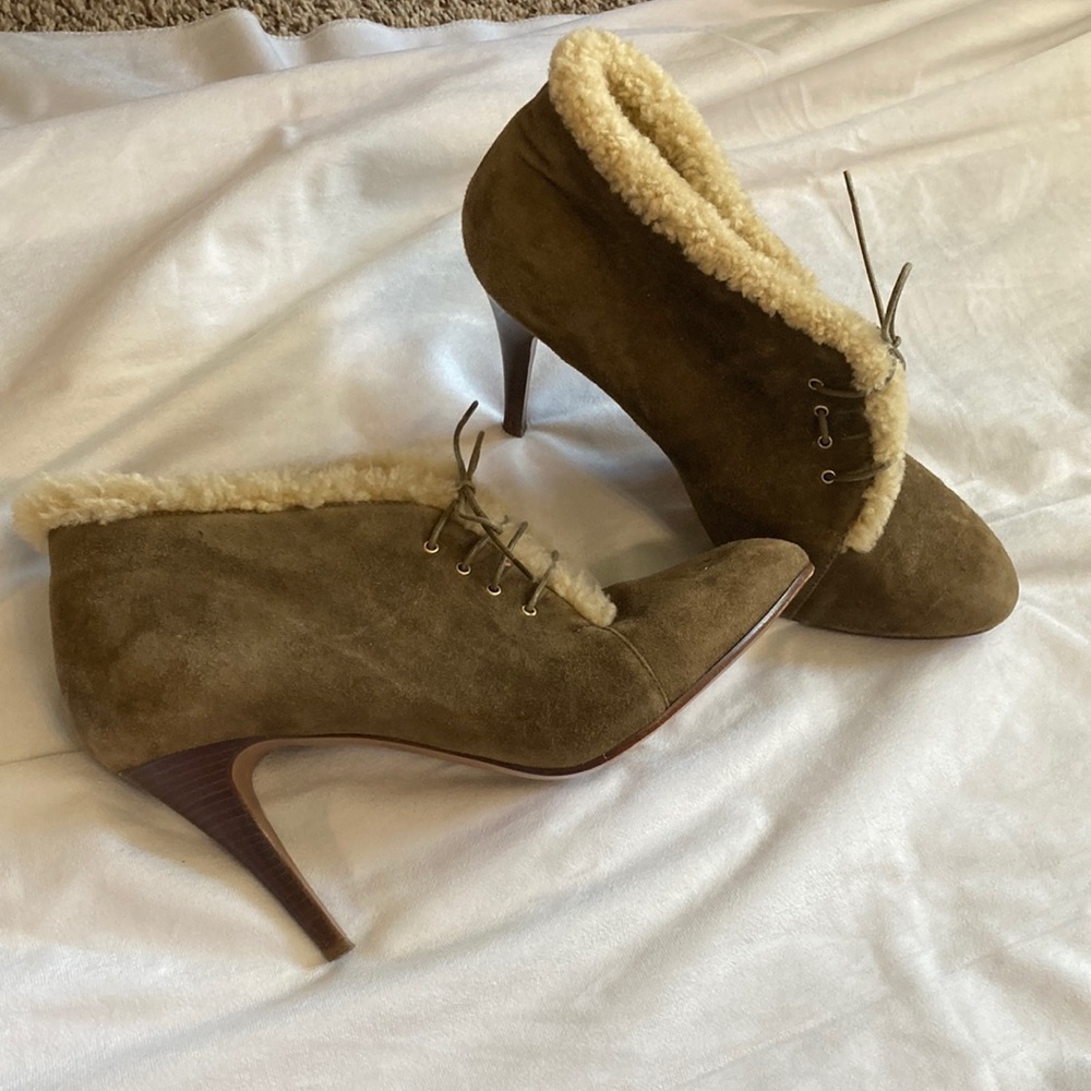 J. Crew collection genuine leather heels with genuine shearling lining size 10